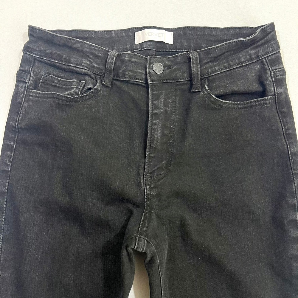 Vervet Blue Jeanne High Rise Crop Straight Jeans Black Distressed Womens Size 30 - Picture 13 of 15